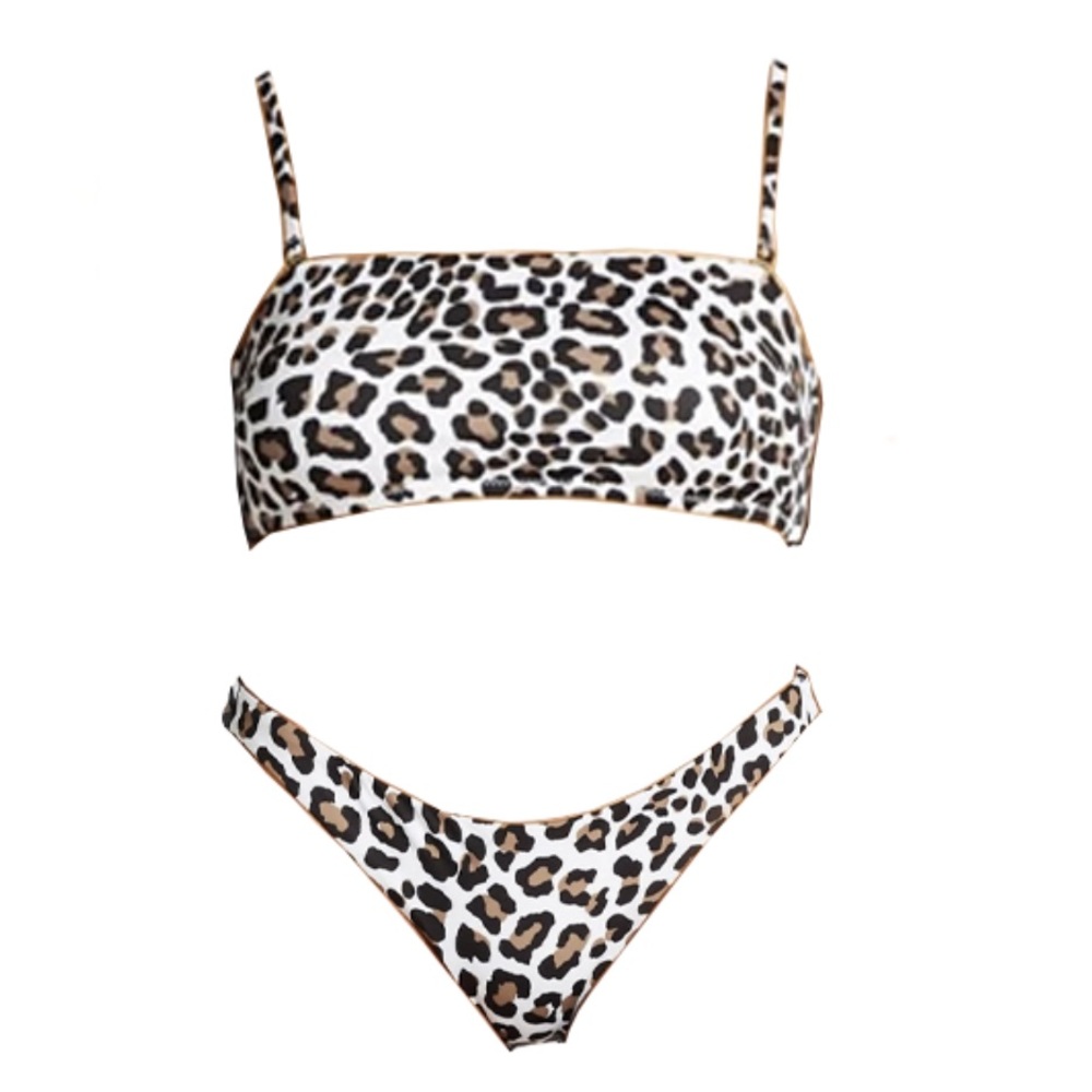 Vitamin A Mila Leopard Print Bandeau Bikini Top & Luciana Hipster Bikini Bottom